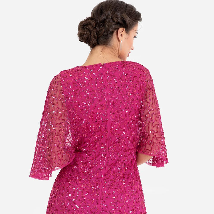 Maya Deluxe Damen Womens Maxi Dress Ladies Sequin Embellished Wrap A-line Dress for Wedding Guest Br