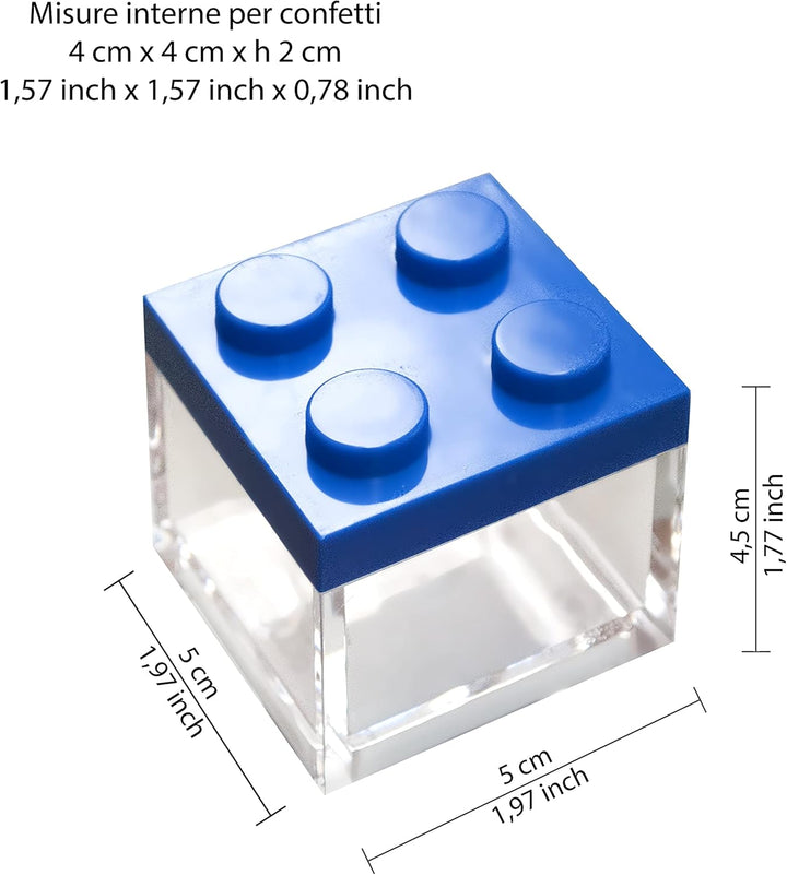 Omada Design Favor Boxes aus Plexiglas, 24 Stück, Ziegelform 5x5x5 cm mit farbigen Deckeln, ideal fü