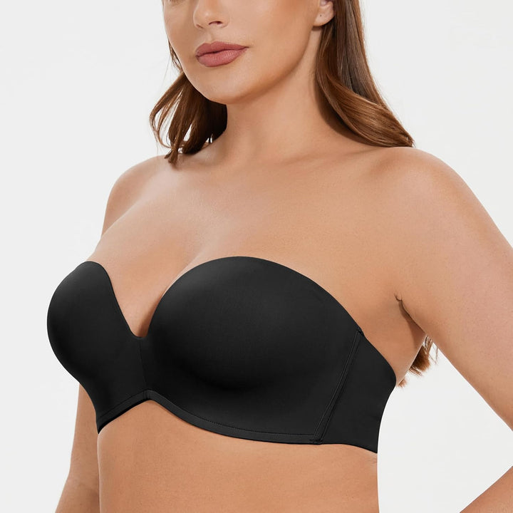 MELENECA Damen Ohne Bügel Gepolstert Anti-Rutsch Push Up Trägerloser BH 70E Schwarz, 70E Schwarz