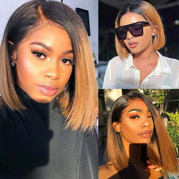 BLISSHAIR Short Bob Lace Front Perücke, Kurzer Bob Wigs 4x4 Lace Closure Human Hair Wigs 10A Brasili