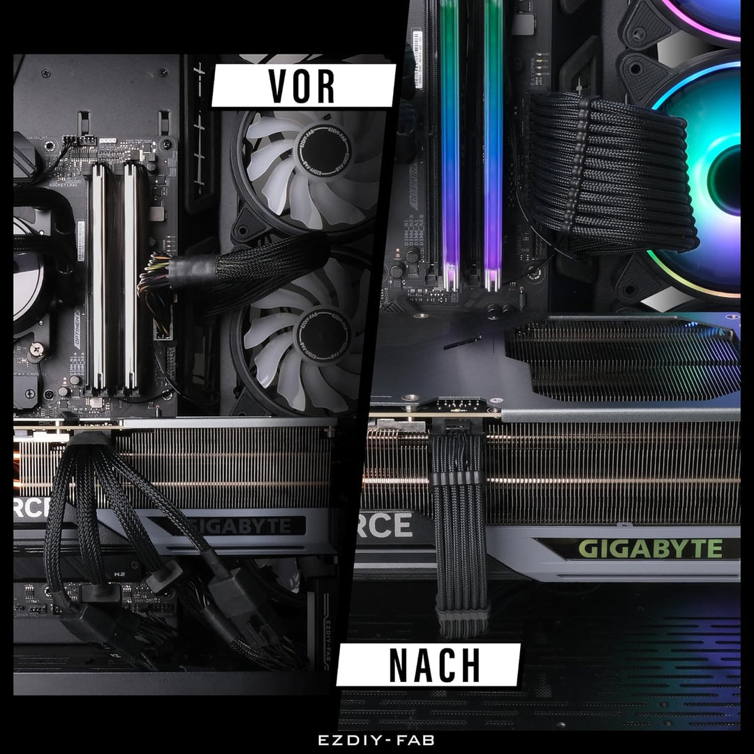 EZDIY-FAB PCIE 5.0 12VHPWR Sleeved Cable Kit, 16AWG Stromversorgungskabel Verlängerung, 24PIN-ATX/(4