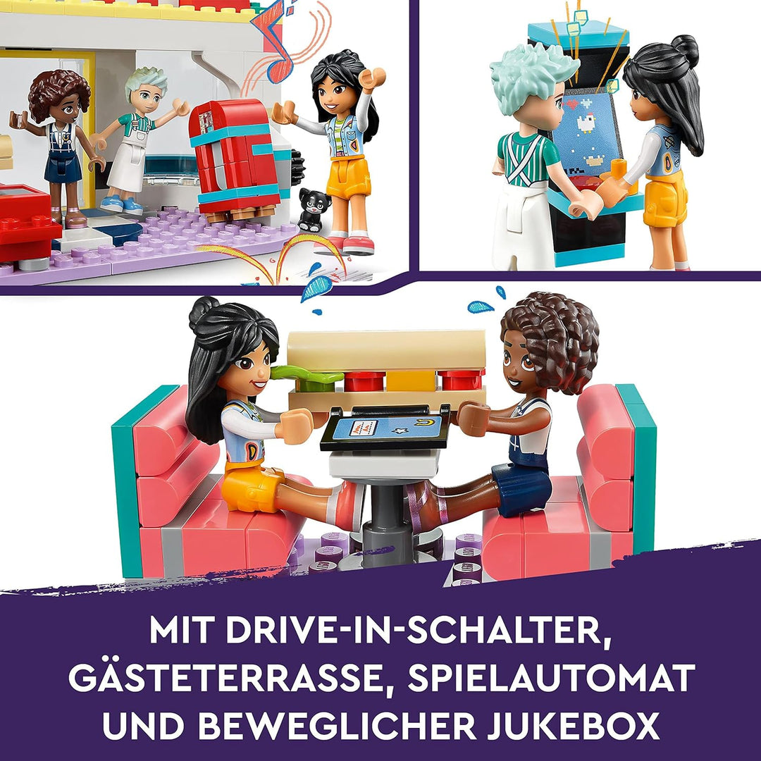 LEGO 41728 Friends Restaurant in der Innenstadt mit Spielzeug Mini-Puppen Liann, Aliya und Charli au