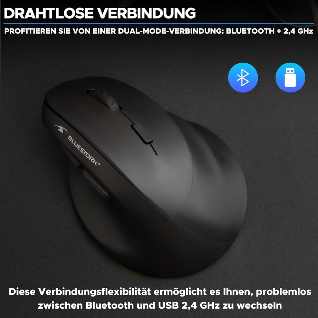 Bluestork - Ergonomische Vertikale Kabellose Maus 800-2400dpi 6 Tasten RGB Led - Ergonomische Maus K