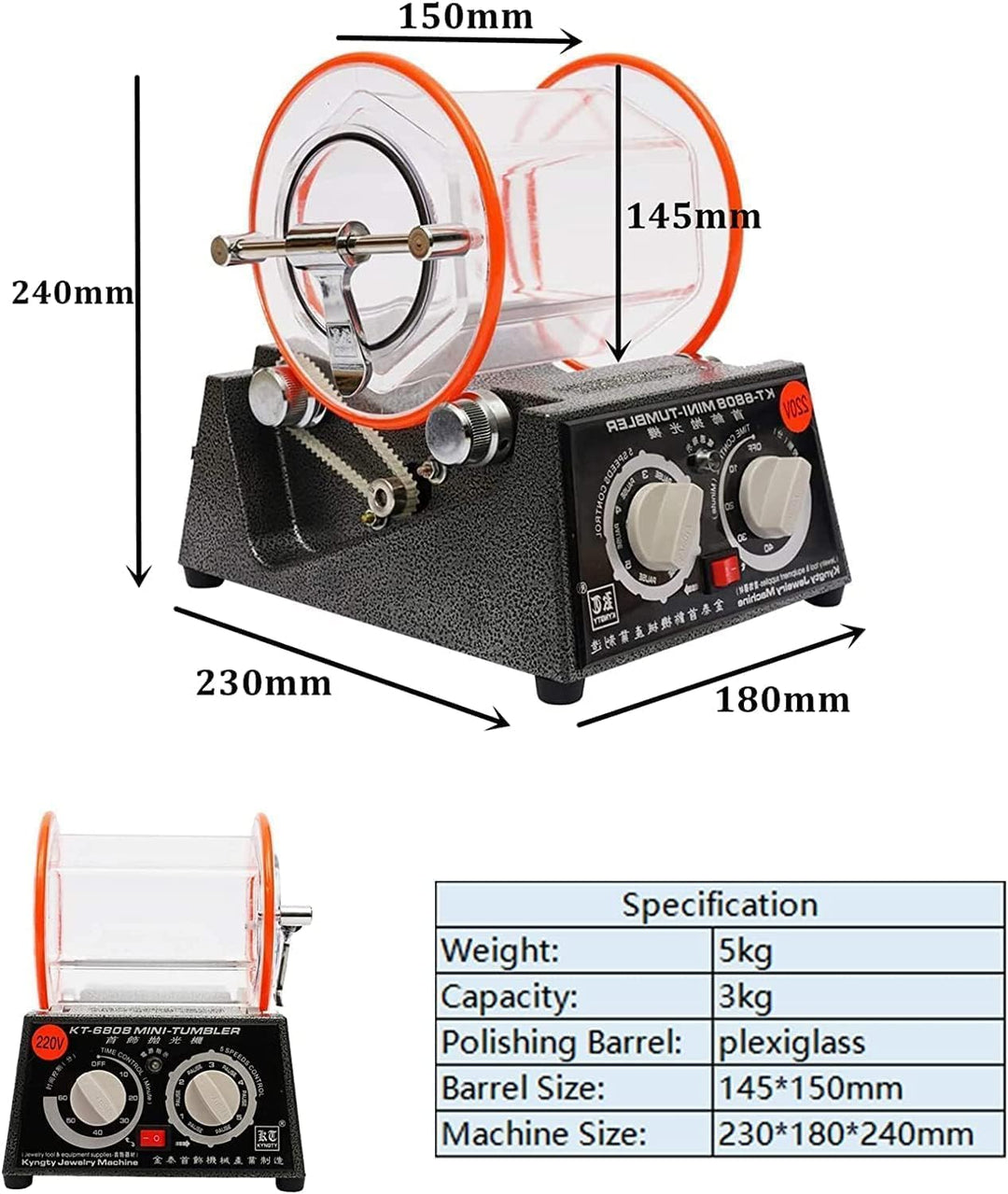 Poliertrommel 3KG/5KG Schmuck Polieren Machine 3KG 60W, 3KG 60W