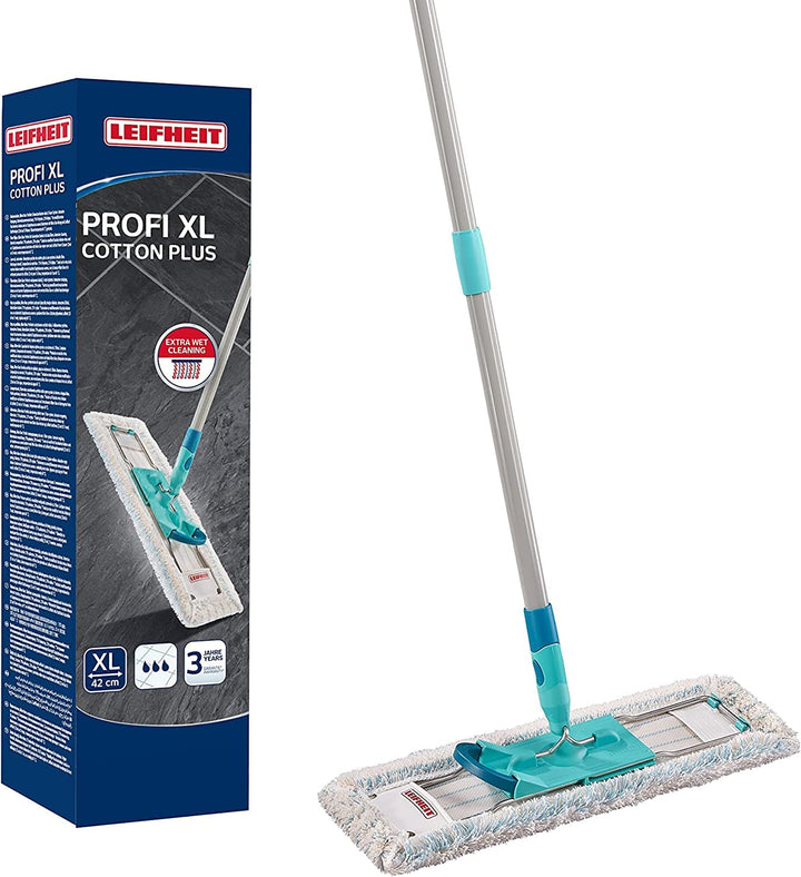 Leifheit Bodenwischer Profi XL Cotton Plus, Wischmopp mit waschbarem Bezug Fliesen Eco Verpackung, F