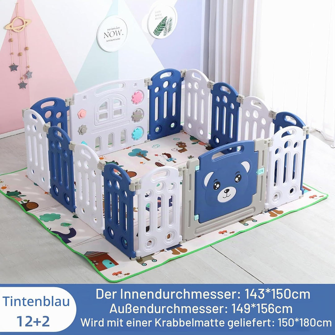 Laufstall Baby, Laufstall Faltbar für Drinnen Draussen, Grosser Laufgitter Baby mit Matratze, Kinder