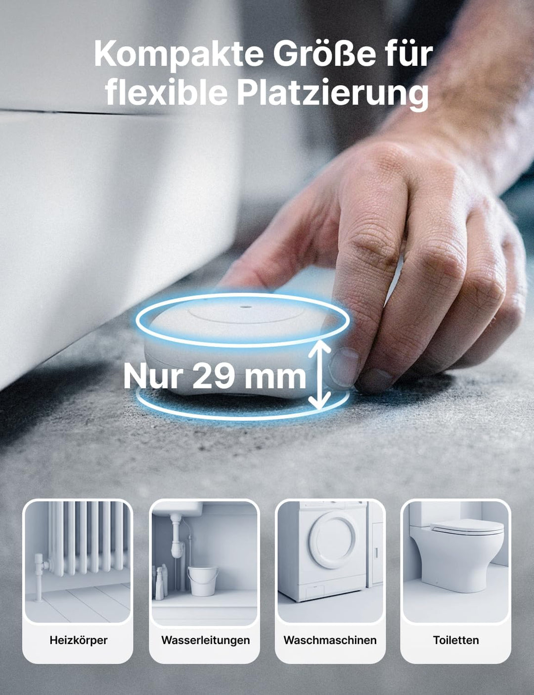 X-Sense STANDALONE Wassermelder mit Batterie, Wassersensor IP66, Mini-Wasserdetektor mit 110 dB Audi