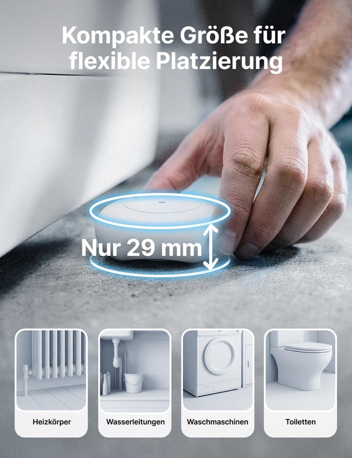 X-Sense STANDALONE Wassermelder mit Batterie, Wassersensor IP66, Mini-Wasserdetektor mit 110 dB Audi