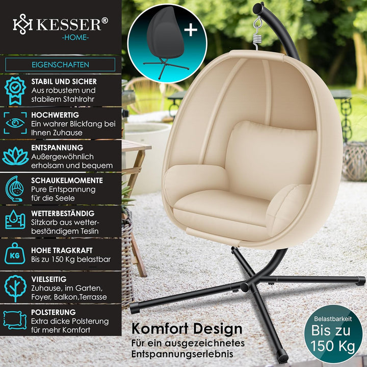 KESSER® Luxe Hängesessel mit Gestell + weiches Sitzkissen und Abdeckung, Seitenpolsterung, Rückenkis
