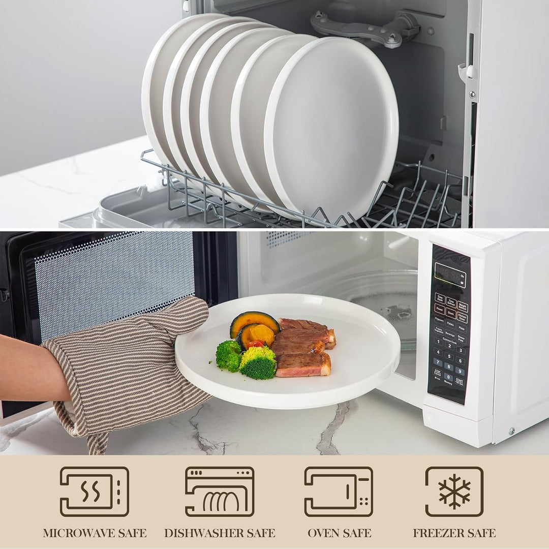 MALACASA Speiseteller 12 Personen, Ø 26 cm Grosse Teller Set aus Porzellan, 12-tlg Moderner Weisser