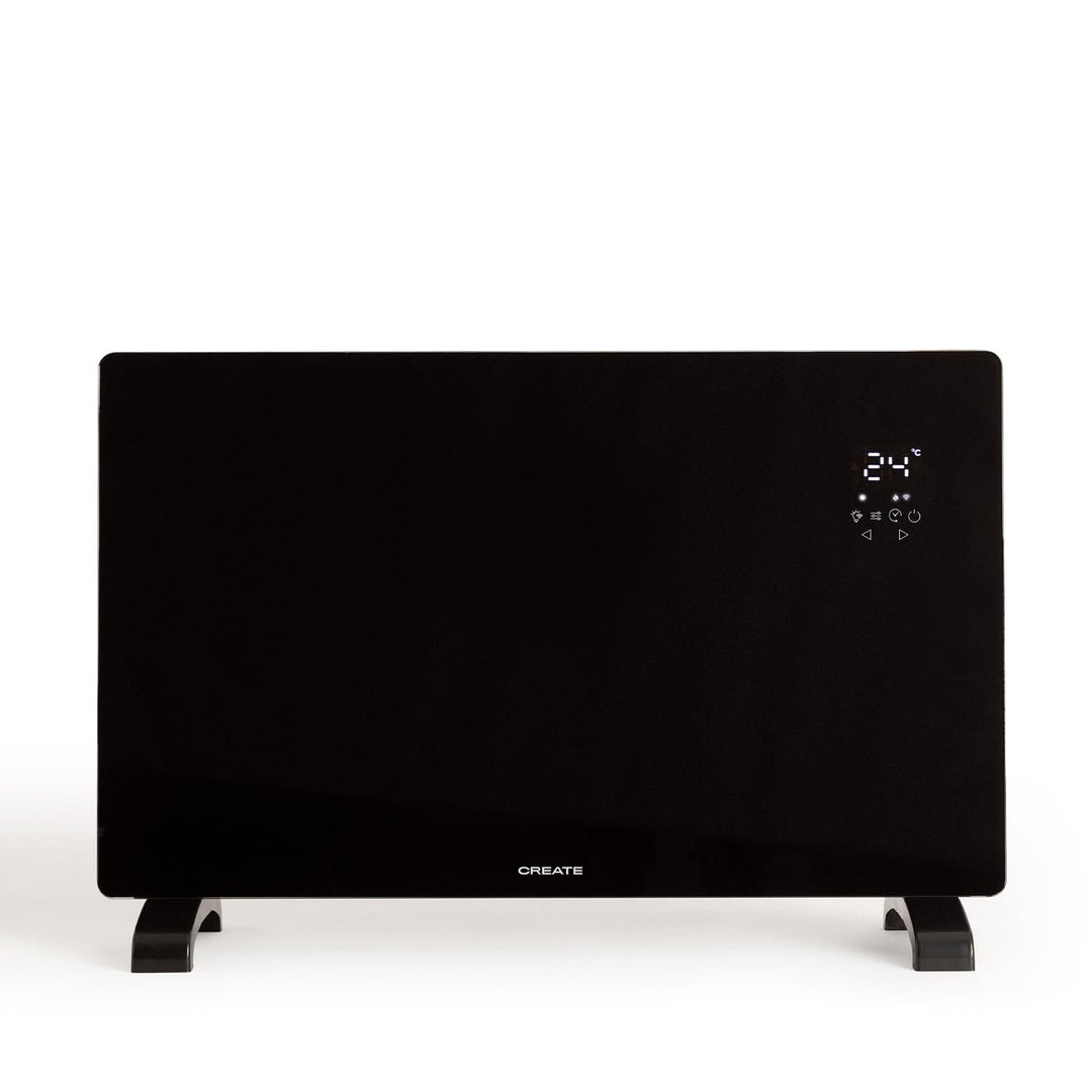 CREATE/WARM CRYSTAL 2000 W/Elektrischer Konvektor aus Glas mit WiFi schwarz/LED-Touchscreen, 2 Leist