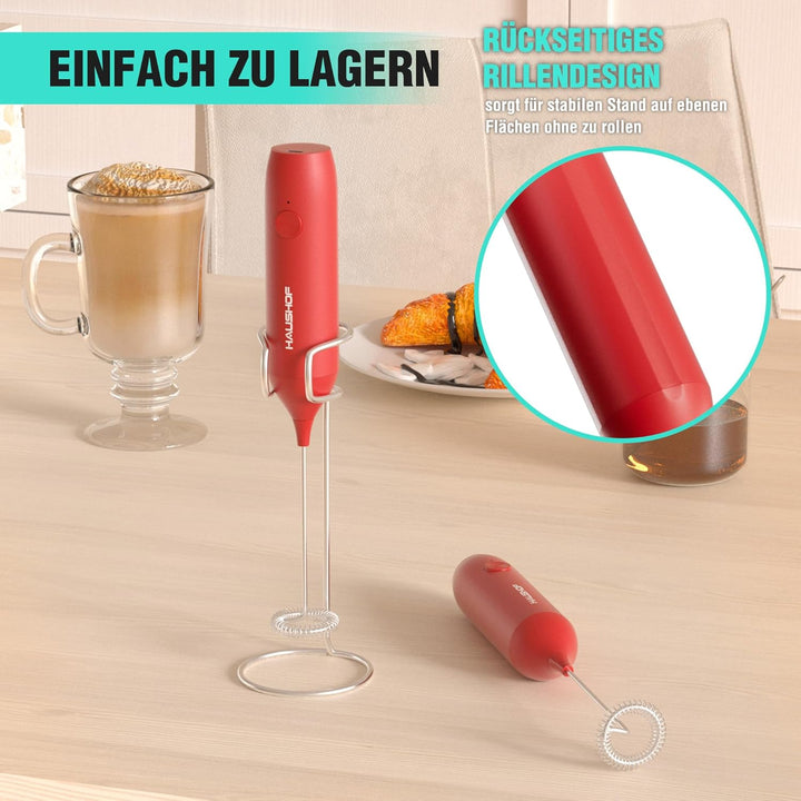 HAUSHOF Milchaufschäumer Stab, Wiederaufladbarer Hand-Milchschäumer, mit Schneebesen aus Edelstahl,