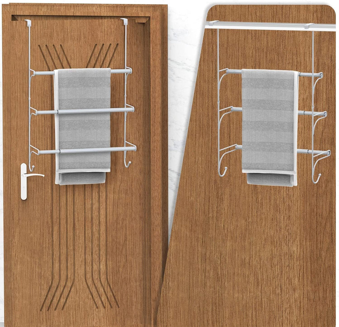 3-Stangen Handtuchhalter über der Tür - Verstellbarer Badezimmer Handtuchhalter ohne Bohren Montierb