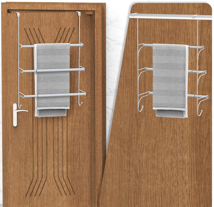 3-Stangen Handtuchhalter über der Tür - Verstellbarer Badezimmer Handtuchhalter ohne Bohren Montierb