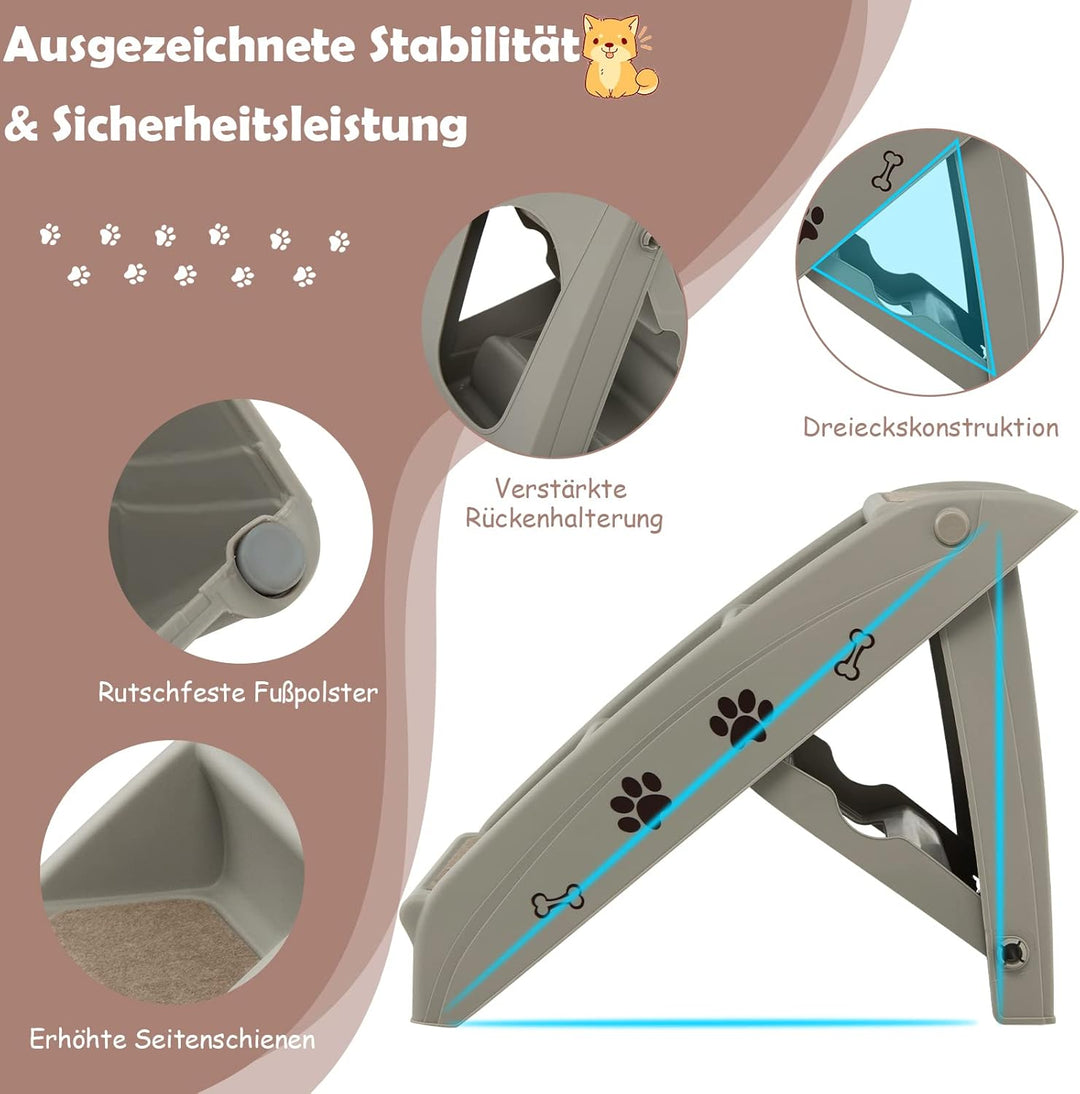 GOPLUS Hundetreppe mit 4 Stufen, Tragbare Tiertreppe aus Kunststoff, Klappbare Treppe für Haustiere,