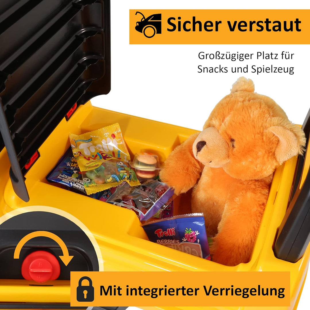 LEMODO Rutschauto Radlader mit Staufach, Bagger zum draufsitzen, Sitzbagger mit beweglicher Schaufel