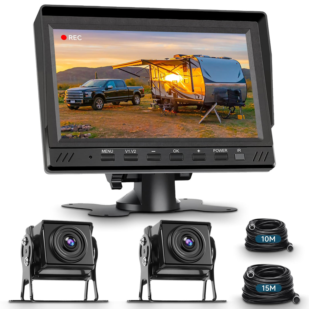 Hodozzy Rückfahrkamera Set mit 7 Zoll HD Monitor, 2 * Kameras Wasserdichtes Super Nachtsicht, Rückfa