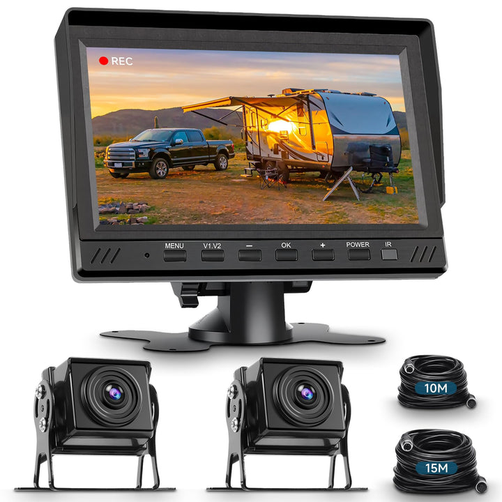 Hodozzy Rückfahrkamera Set mit 7 Zoll HD Monitor, 2 * Kameras Wasserdichtes Super Nachtsicht, Rückfa