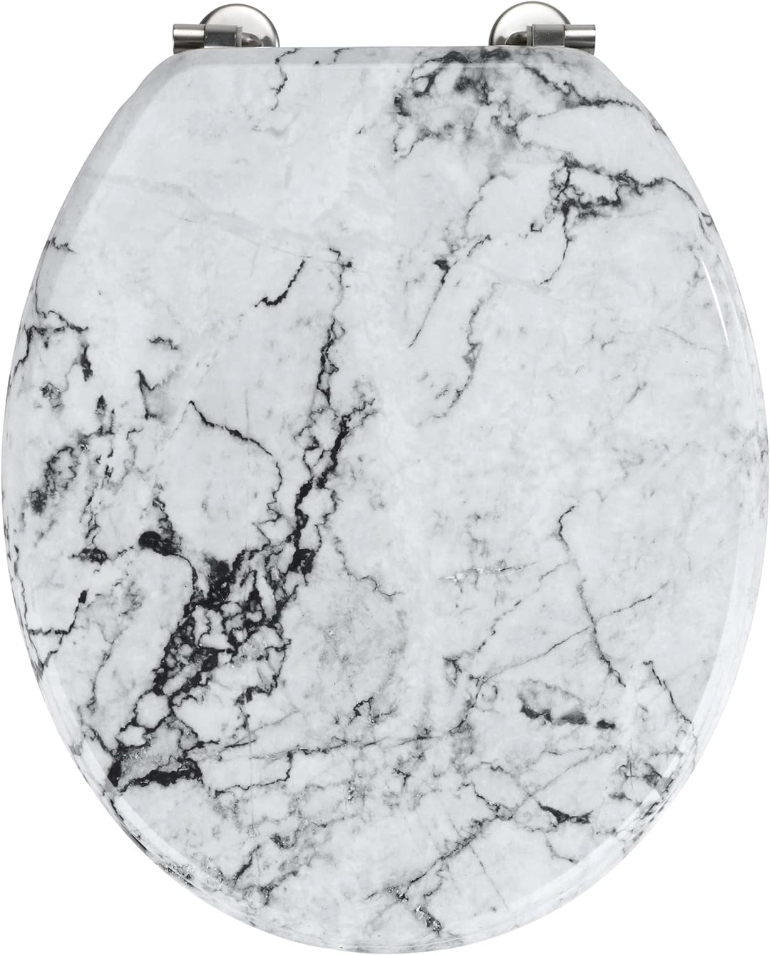 WENKO WC-Sitz Onyx, Toilettensitz in eleganter Marmor-Optik, WC-Deckel inkl. Wandpuffer und rostfrei