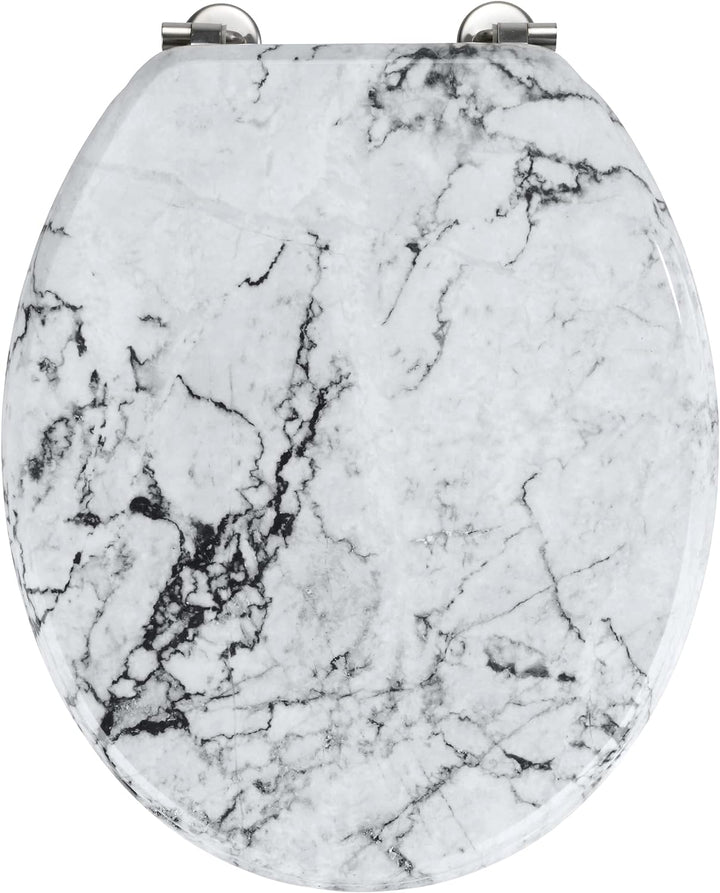 WENKO WC-Sitz Onyx, Toilettensitz in eleganter Marmor-Optik, WC-Deckel inkl. Wandpuffer und rostfrei