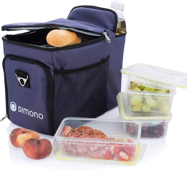 Dimono® Kühltasche 15L mit 3 Brotzeitdosen; Picknick-Tasche mit 3 Meal Prep Launchbox Dosen + Deckel