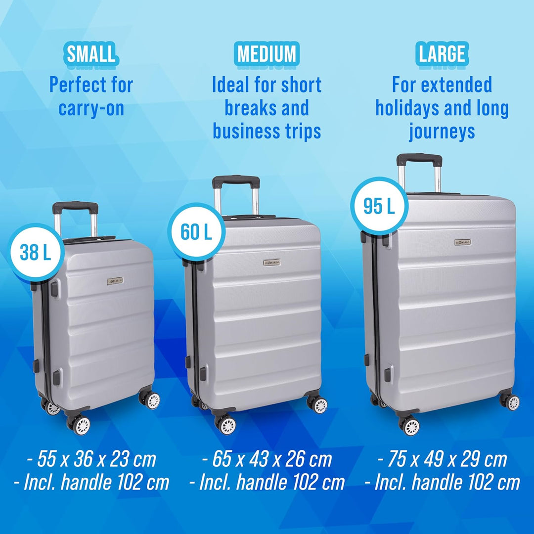 Leonardo® Kofferset 3 teilig mit TSA-Schloss | Koffer Trolley mit 4 Doppelten Rollen | Reisekoffer |