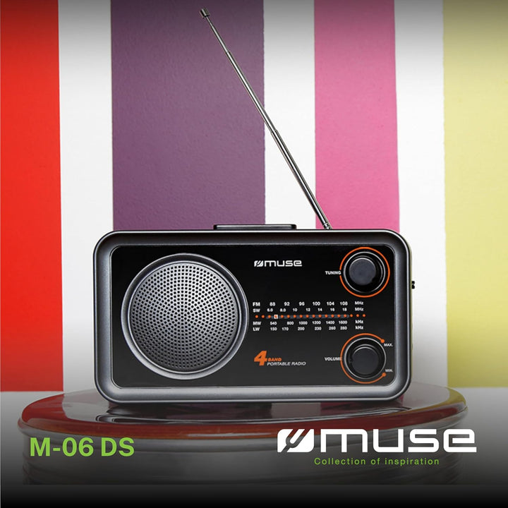 Muse M-06 DS Küchenradio (FM, MW) Radio, Netz- und Batteriebetrieb, AUX-In für Handy, schwarz, Schwa