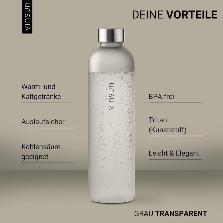 VINSUN Trinkflasche - wiederverwendbar, Kohlensäure geeignet, BPA frei, Tritan - Leichte Wasser Flas