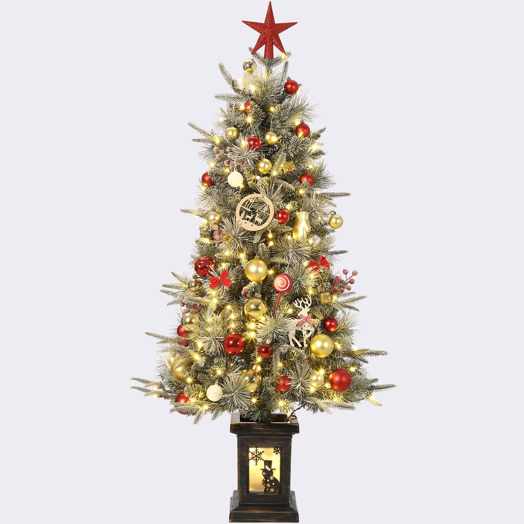 Weihnachtsbaum Künstlich mit Beleuchtung, 125cm 4ft Künstlicher Weihnachten Baum Schnee mit 150 Warm