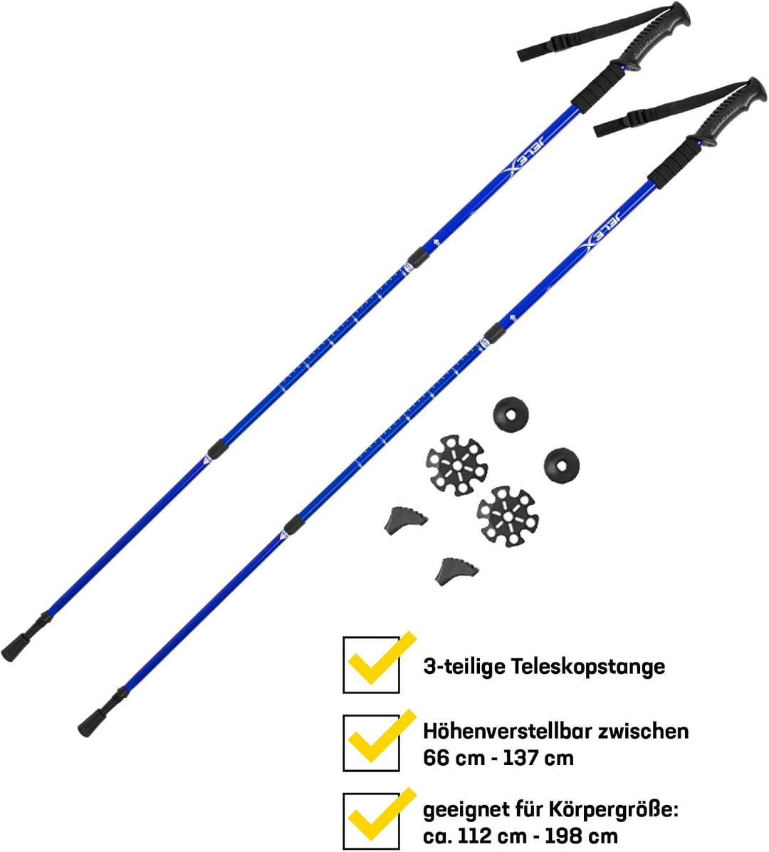 JELEX Nature Teleskop Walking Stöcke für Nordic Walking verstellbar, inkl. diverser Aufsätze für Out