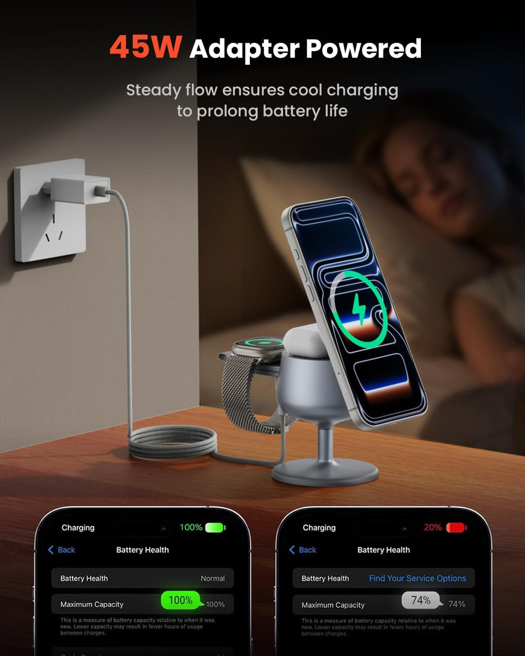 GEEKERA Qi2.2 25W 3-in-1 Ladestation für Apple: MagSafe-kompatibles Schnellladegerät für iPhone 17/1