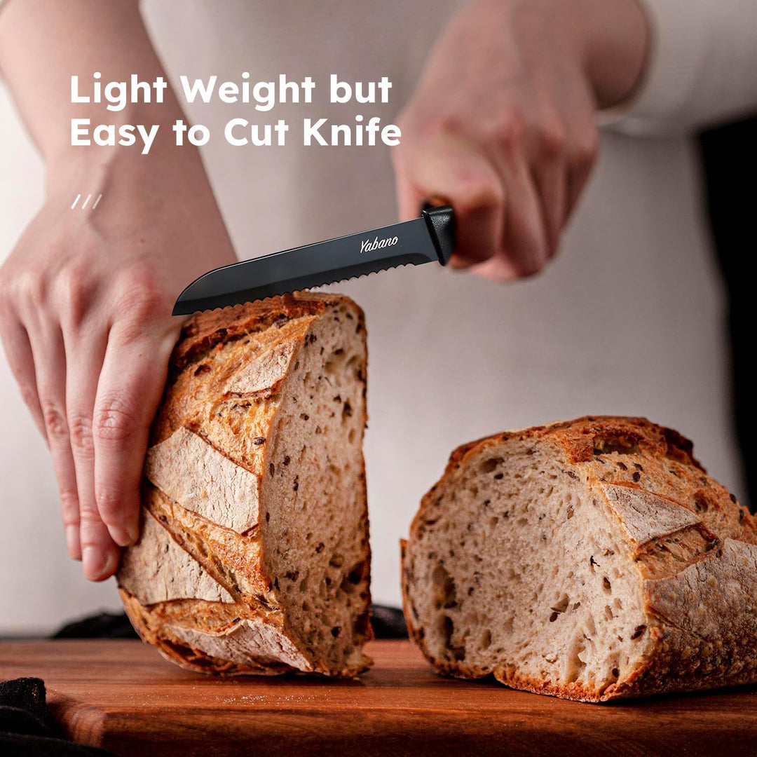 Yabano Messerblock Set, 7 teilig Messerset mit Messerblock und integriertem Messerschärfer,Küchenmes