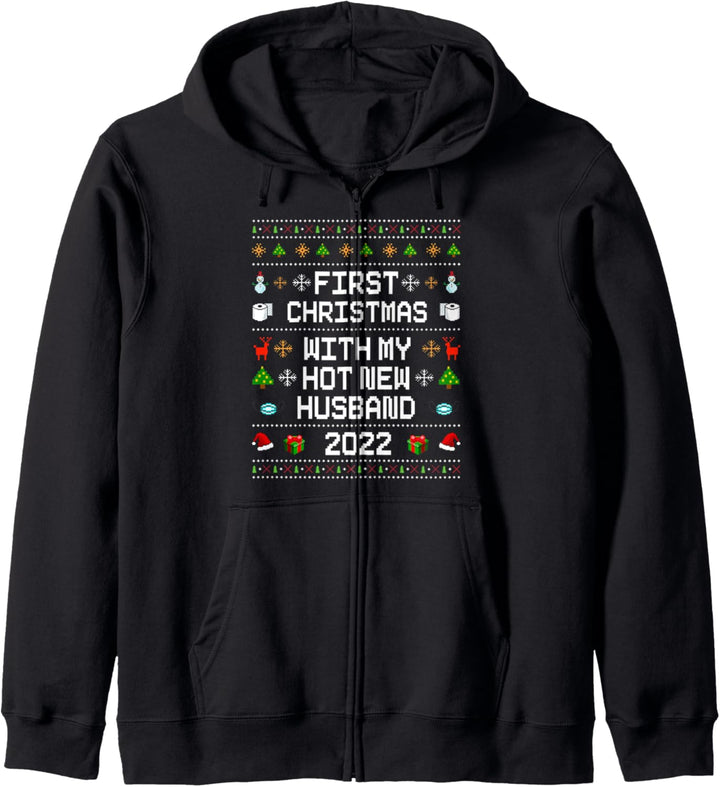 First Christmas With My Hot New Husband 2022 Ugly Sweater Kapuzenjacke