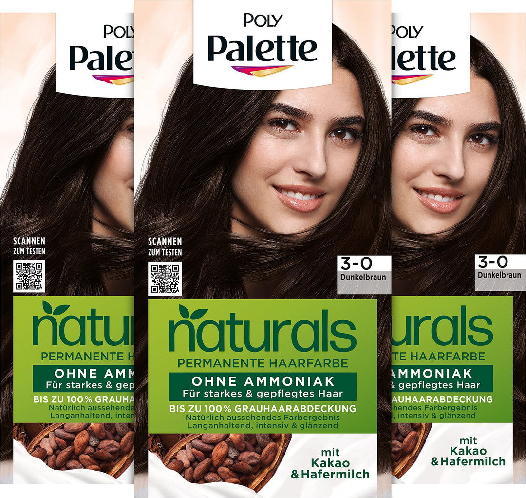 Palette Naturals Permanente Haarfarbe 3-0 Dunkelbraun (3 x 115 ml), pflegende Haarfarbe ohne Ammonia