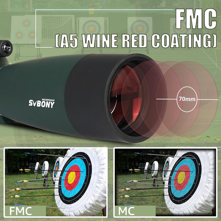 Svbony SV28PLUS Spektiv für Zielschiessen, 25-75×70mm BAK4 A5 Weinrotes FMC Objektiv, Spektive mit T