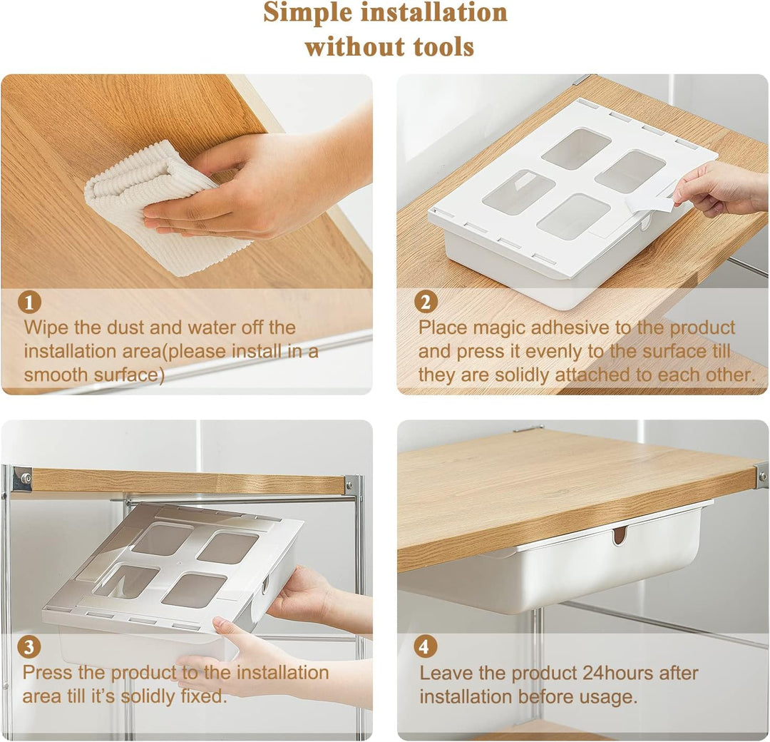 FRETONBA Schublade unter Schreibtisch, 2 Stück Schubladen Organizer Aufbewahrungsbox, Selbstklebende