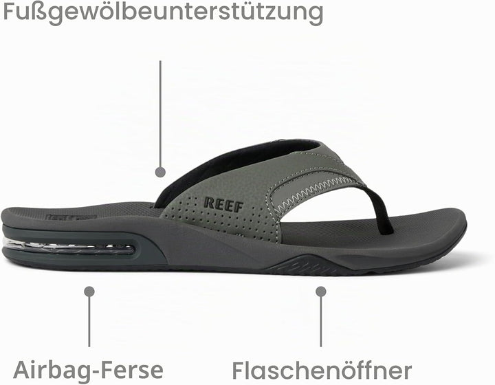 Reef Herren Fanning Zehentrenner 35 EU Grau Grau Schwarz, 35 EU Grau Grau Schwarz