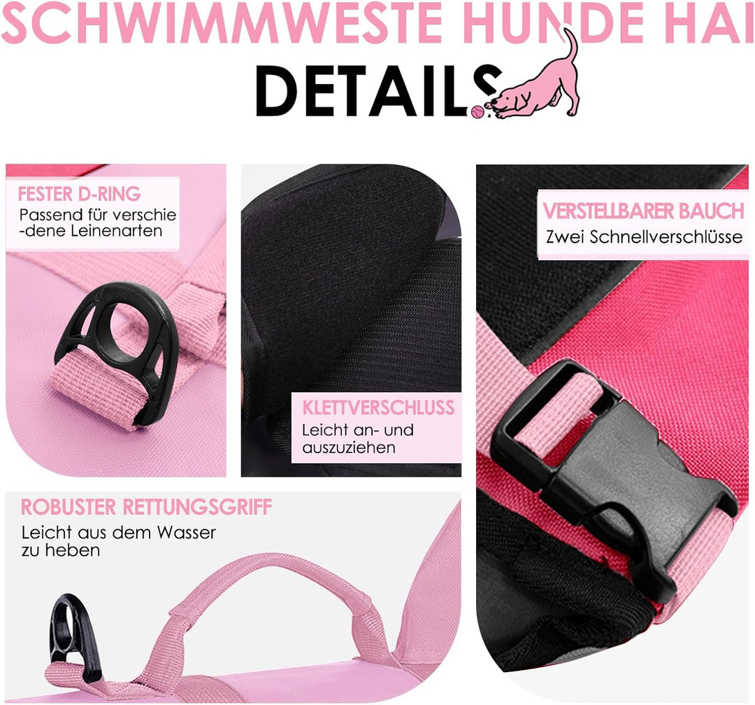 AOFITEE Schwimmweste Hund Klein, Verstellbar Hunde Schwimmweste Hai, Ripstop Hundeschwimmweste Klein