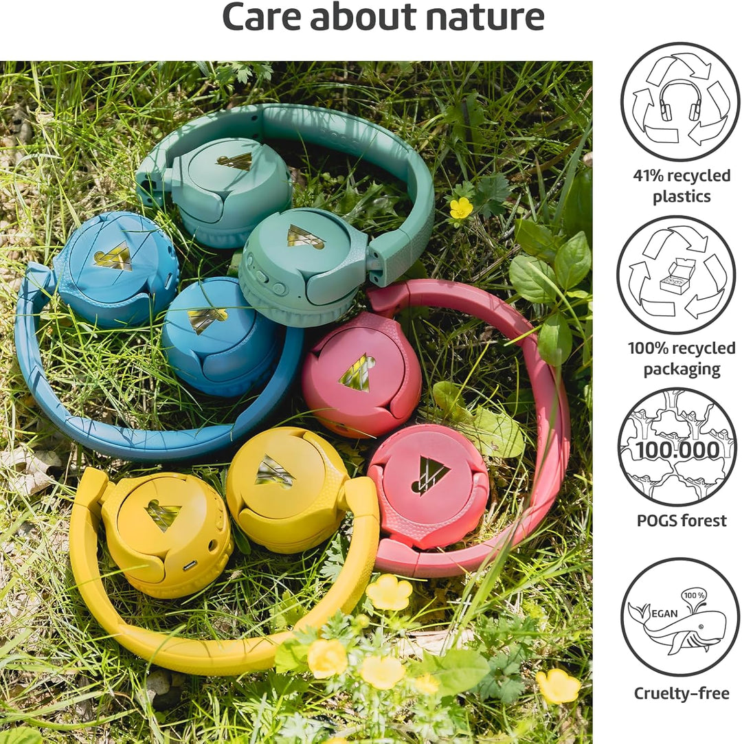 POGS Drahtloser Bluetooth Kinderkopfhörer | The Gecko 2 | Faltbarer robuster Kinderkopfhörer ab 3 Ja