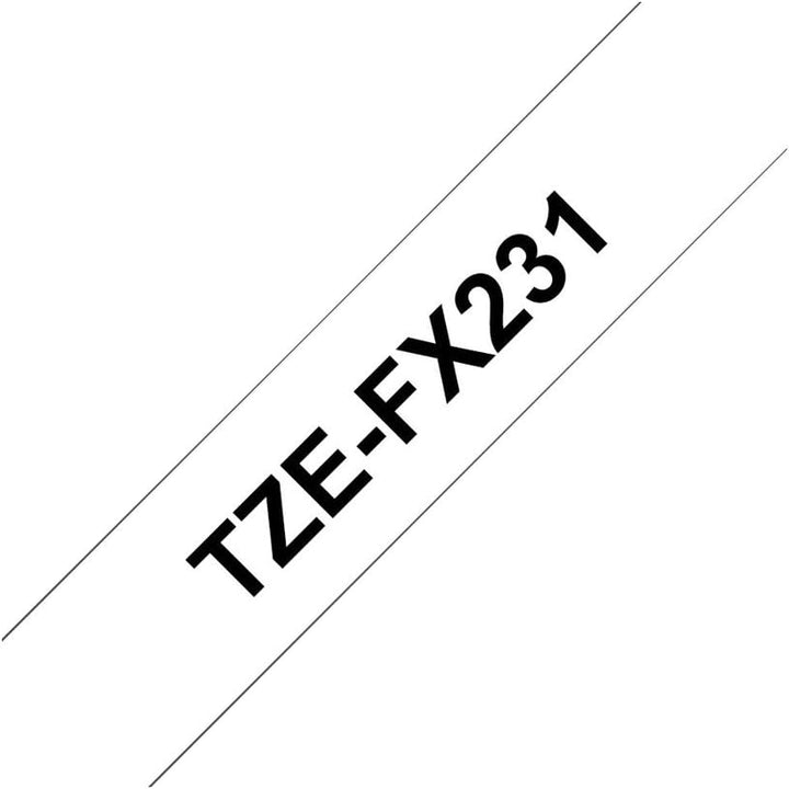 Brother TZe-FX231 Schriftbandkassette 12mm Schwarz/Weiss 12 mm x 8 m Flexible ID, Schwarz/Weiss 12 m
