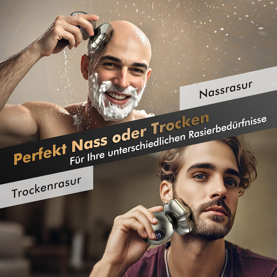 Glatzen Rasierer Herren, 6-in-1 Kopfrasierer Glatze mit 7D Magnetische Schwebender Kopf, IPX7 Wasser