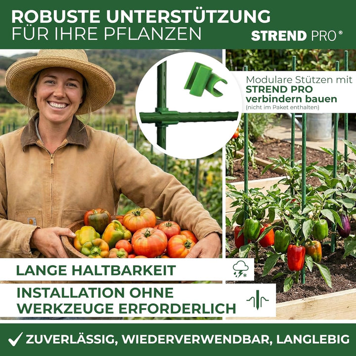 STREND PRO Pflanzstäbe 90 cm - 25 Stk. Set | Ø 11 mm Stahl + Kunststoff | Rankstab Grün für Blumen,