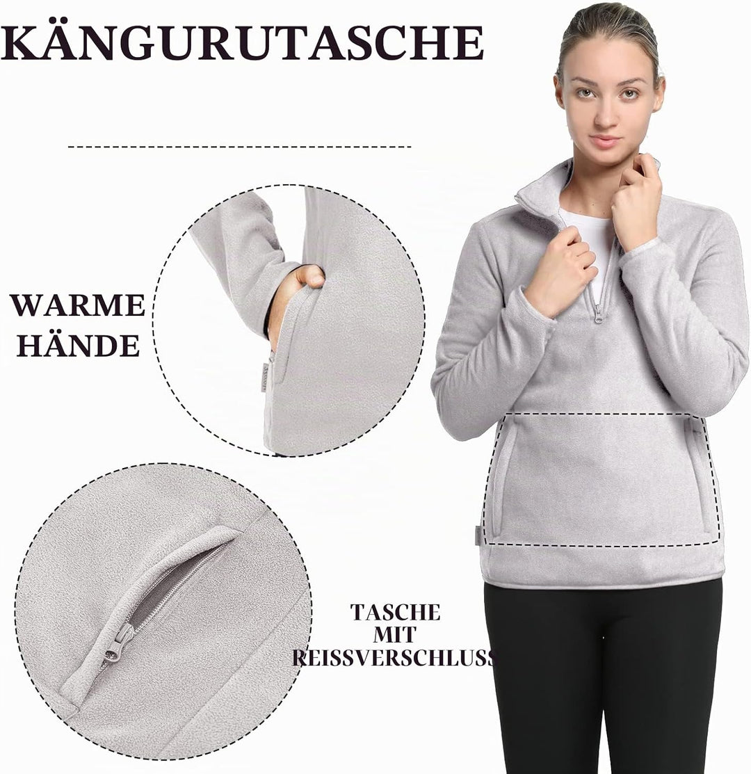 33,000ft Damen Fleece Pullover mit Halbreissverschluss Stehkragen Fleecepullover Sweatjacke Winter W
