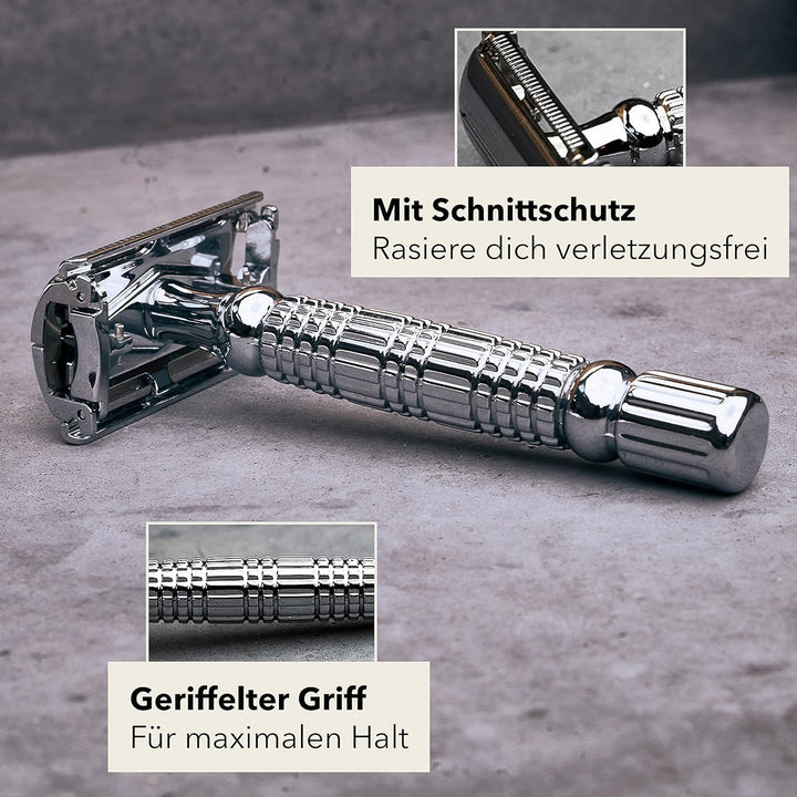 Störtebekker® Premium Anti Hautirritationen Set - Für eine perfekte Rasur - inkl. Rasierhobel Silber