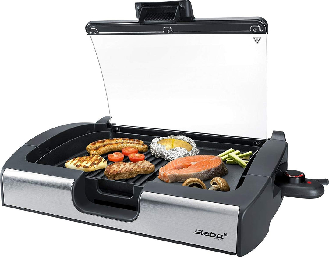 Steba VG200 BBQ Tischgrill mit Glasdeckel, 38 cm l x 58 cm w x 10,3 cm h