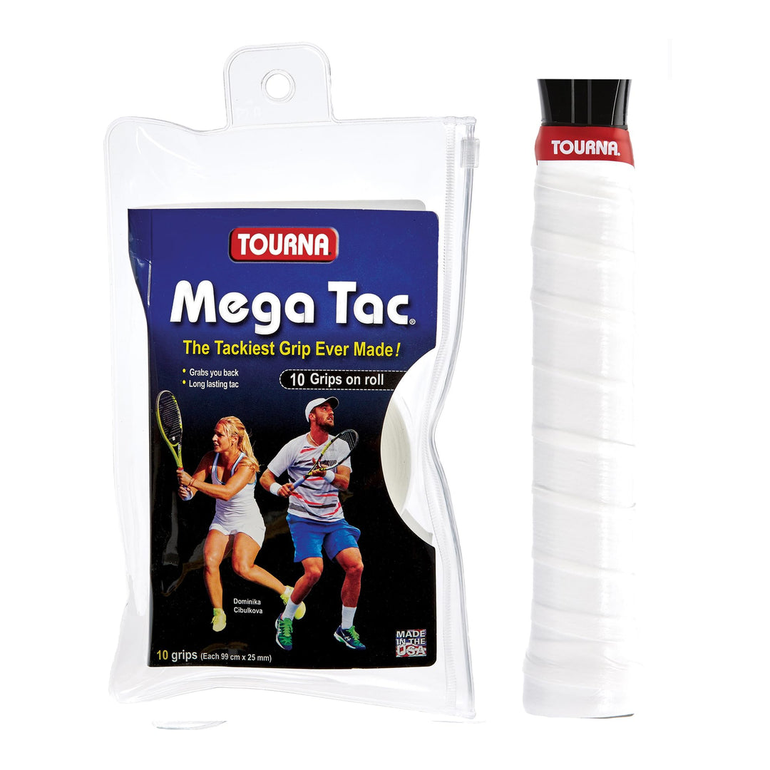 Tourna Mega Tac Extra Tacky Overgrip, 10er-Pack Einheitsgrösse Weiss, Einheitsgrösse Weiss