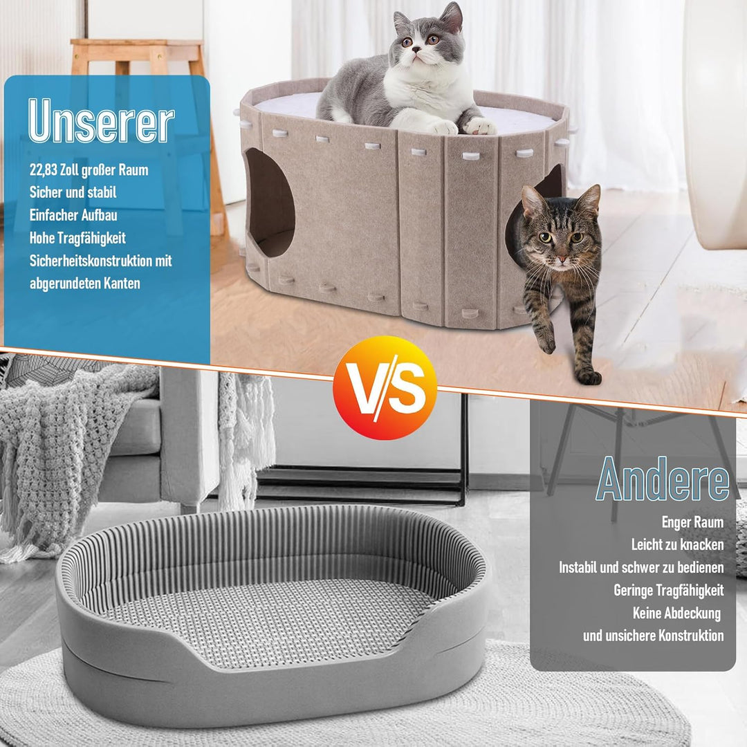 Filz-Katzenbett mit extra viel Platz, Winterfester Katzenkorb & Katzenschlafplatz – Robustes Katzenh