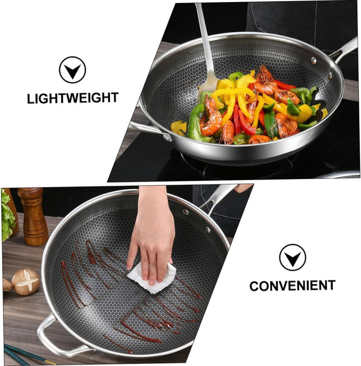 MAGICLULU Edelstahl Wokpfanne 32cm Mit Doppeltem Griff Wabenstruktur Induktionsgeeignet Für Gas Und