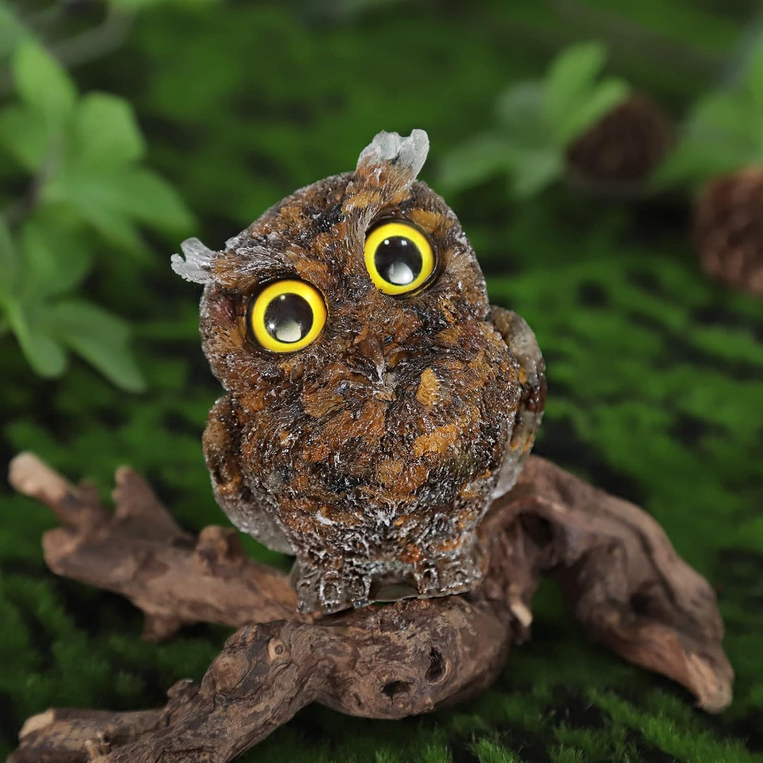 KYEYGWO Tigerauge Nette Kristall Eule Figur Ornamente, Mini Stein Käuzchen Statuen Harz Tier Skulptu