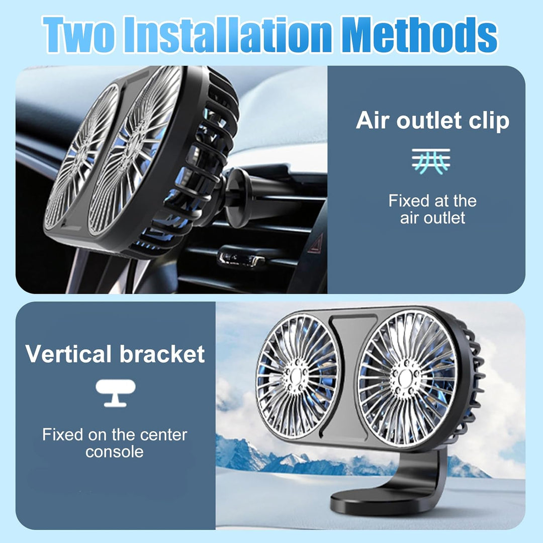 Auto Ventilator USB, Doppelköpfiger Ventilator Auto, Autoventilator mit 3 Geschwindigkeiten und Bunt